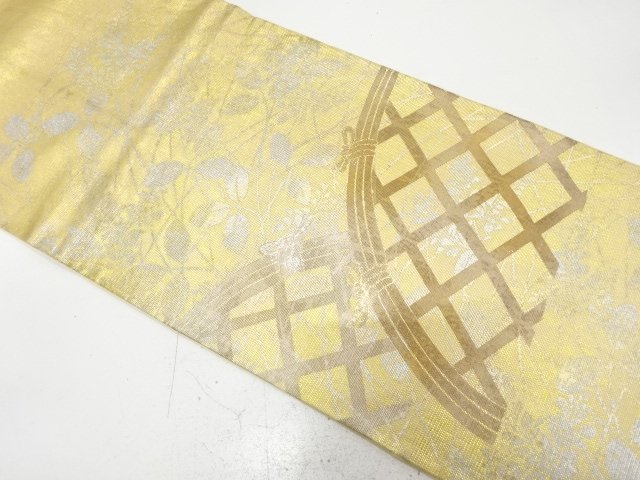 アンティーク　紗　金彩　光悦垣に草花模様袋帯（材料）